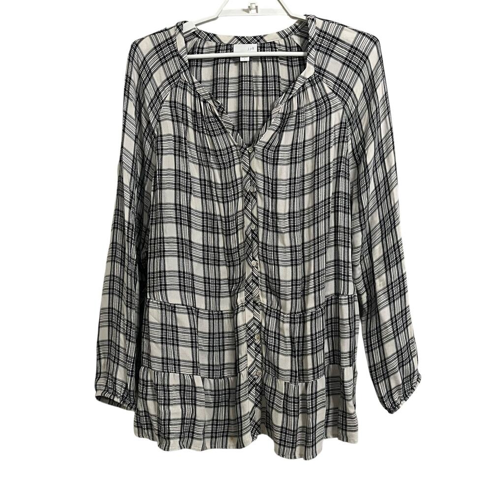 J. Jill Plaid Button Down Tunic Blouse